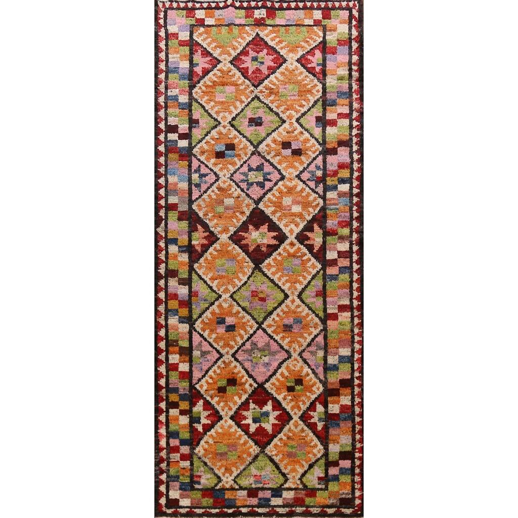 Moroccan Oriental Runner Rug Hand-Knotted Tribal Wool Carpet - 4'2" x 12'10"
