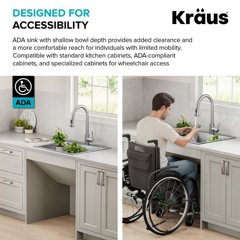 KRAUS Fairlane Drop In Top Mount 18 Gauge Stainless Steel Kitchen Sink