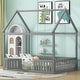 preview thumbnail 20 of 33, Wood House Bed with Fence and Door