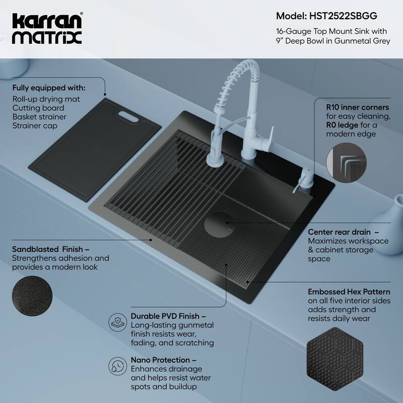 Karran USA HST2522SB Matrix 25" Drop In Single Basin Stainless Steel