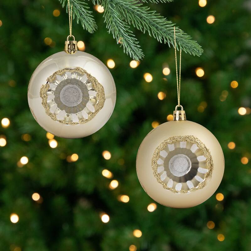 5ct Gold Retro Reflector Shatterproof Christmas Ball Ornaments 3.25"