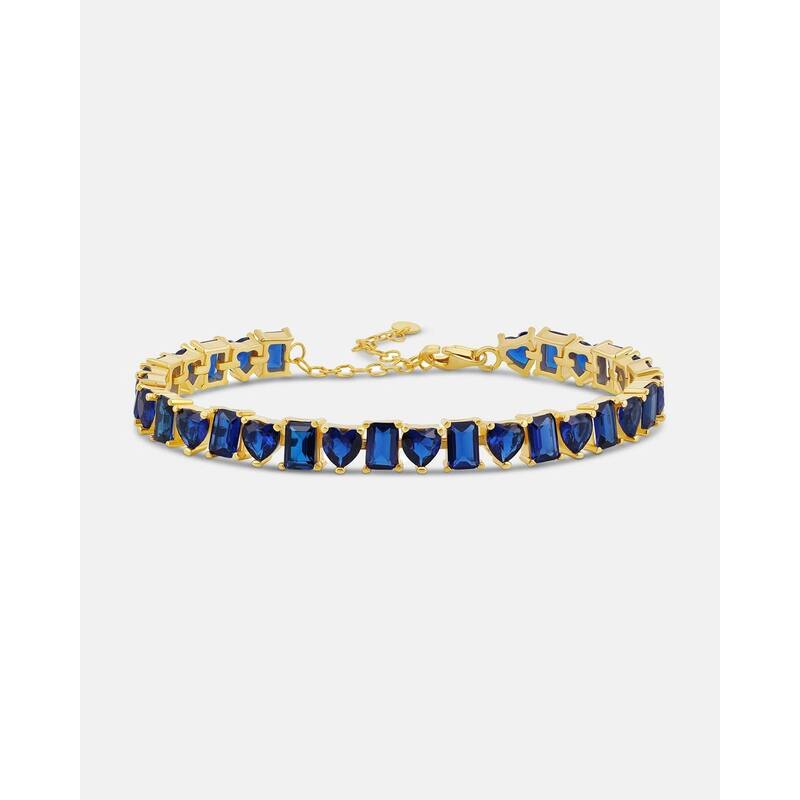 SHYMI Heart and Emerald Shape Tennis Bracelet - Blue - Gold