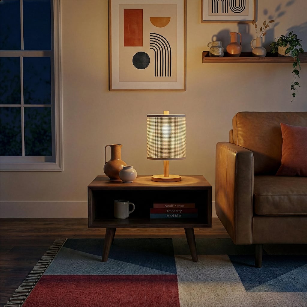 Lily Natural Woven Table Lamp with Wooden Base