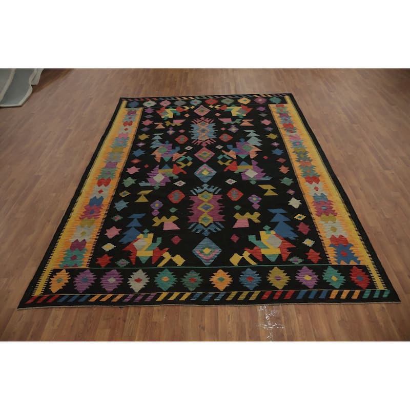 Hand Woven Oriental 100% Wool Carpet Southwestern Tribal Multi-Colored Kilim Area Rug - 11' 6'' X 8' 2''