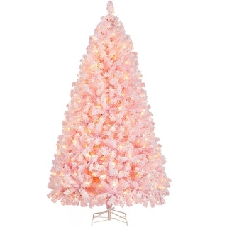 7.5ft Pre-lit Artificial Christmas Tree with Incandescent Warm White Lights, Snow Flocked Full Prelighted Xmas Tree