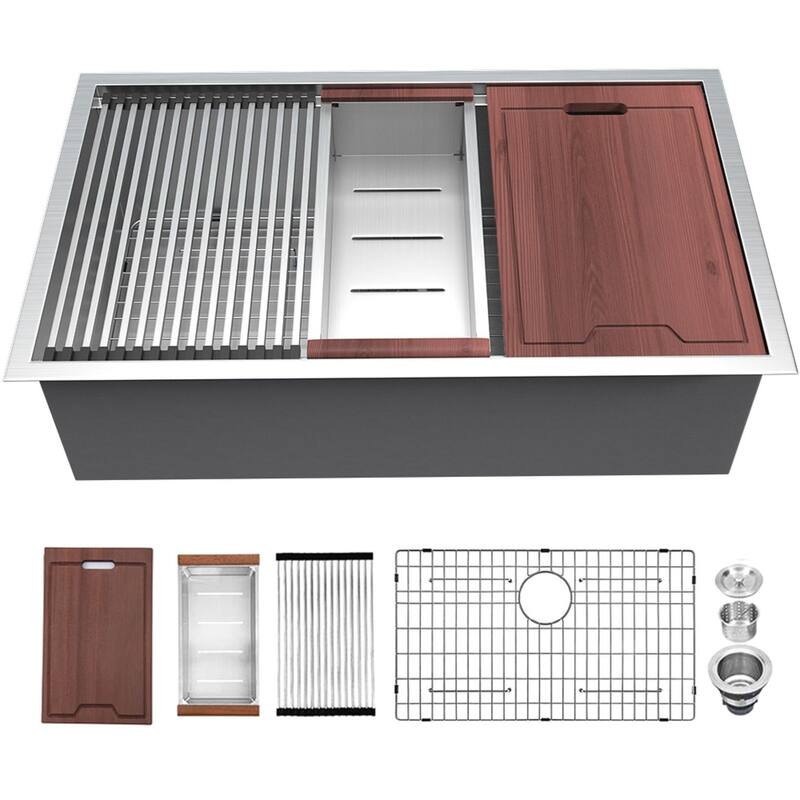 Lordear 30/32/33 Inch Stainless Steel Ledge Workstation Undermount Kitchen Sink