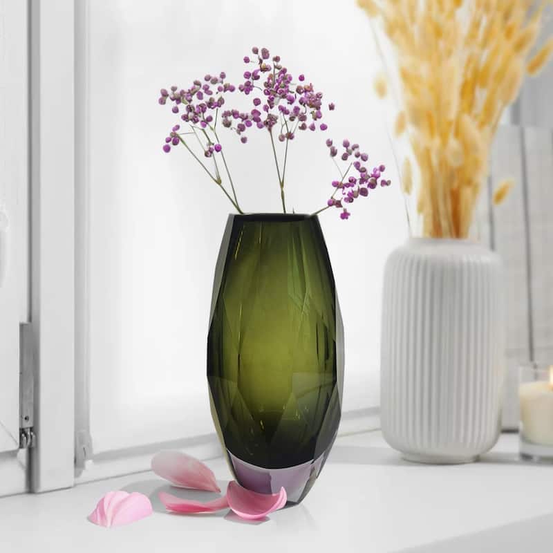 Fancy Cut Glass Lime Green Vase