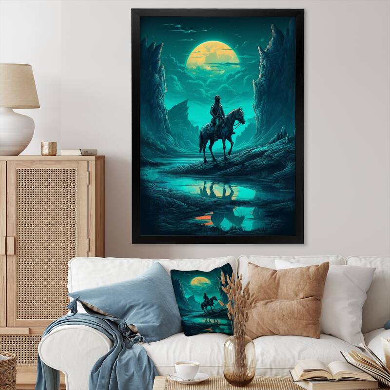 Designart "Night Rider Iii" Men Framed Canvas Wall Art - 12 in. wide x 20 in. high - Black