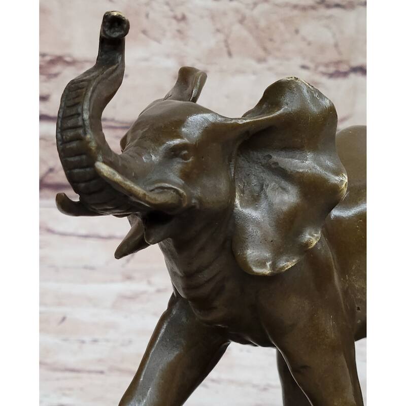 Mother Elephant And Baby Calf Bronze Statue Sculpture Original Art On Marble Base