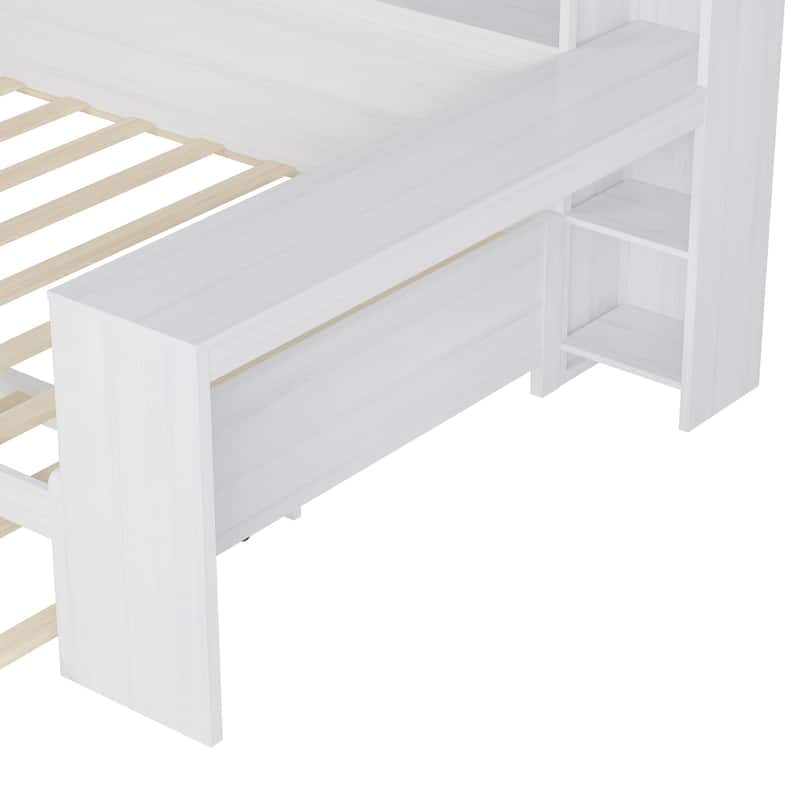 Wooden Full Size Daybed with Storage Shelves