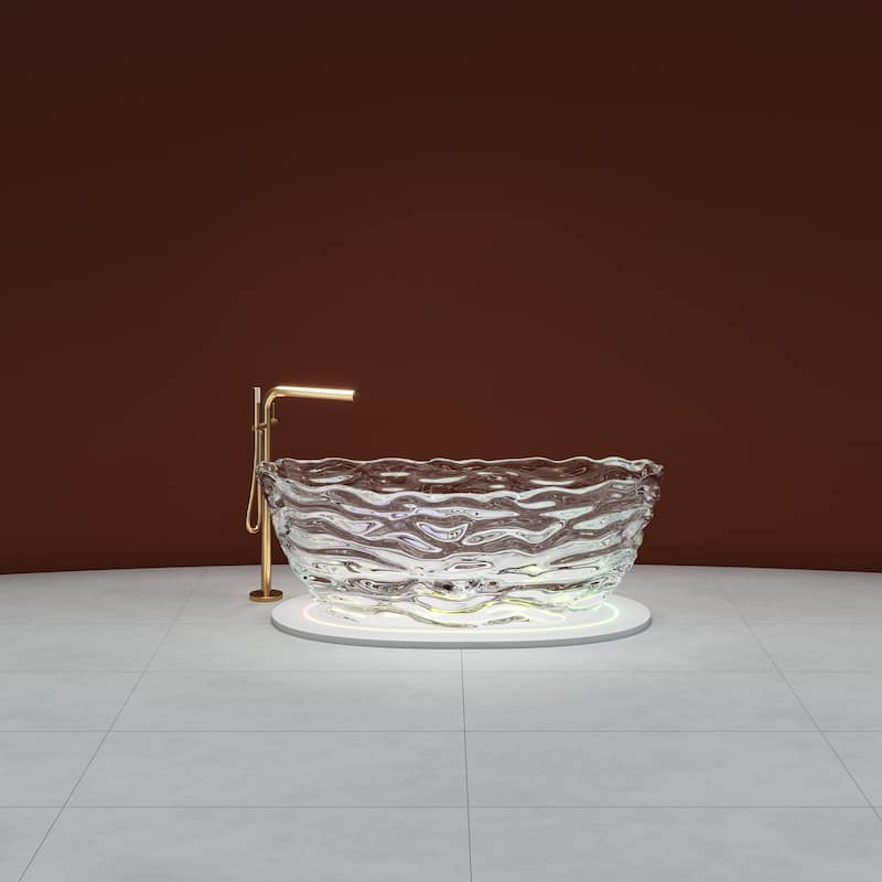 Vanity Art 69" x 30" Stone Resin Oval Freestanding Bathtub, Soaking Tub with Pop Up Drain