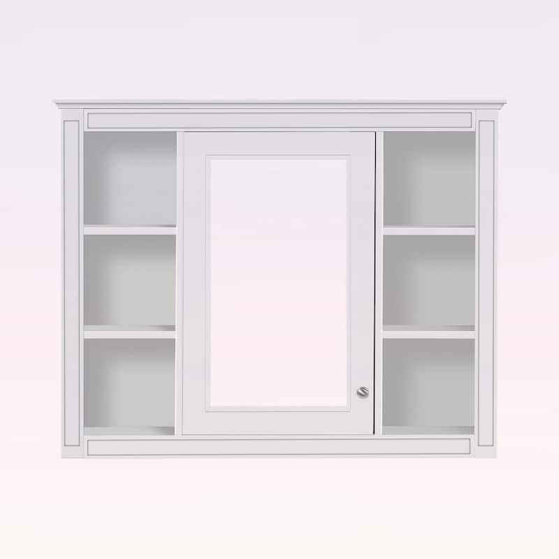 Wall-Mounted Storage Cabinet with Mirror,6 Open Shelves,Modern and Space-Saving Design for Enhanced Bathroom Organization