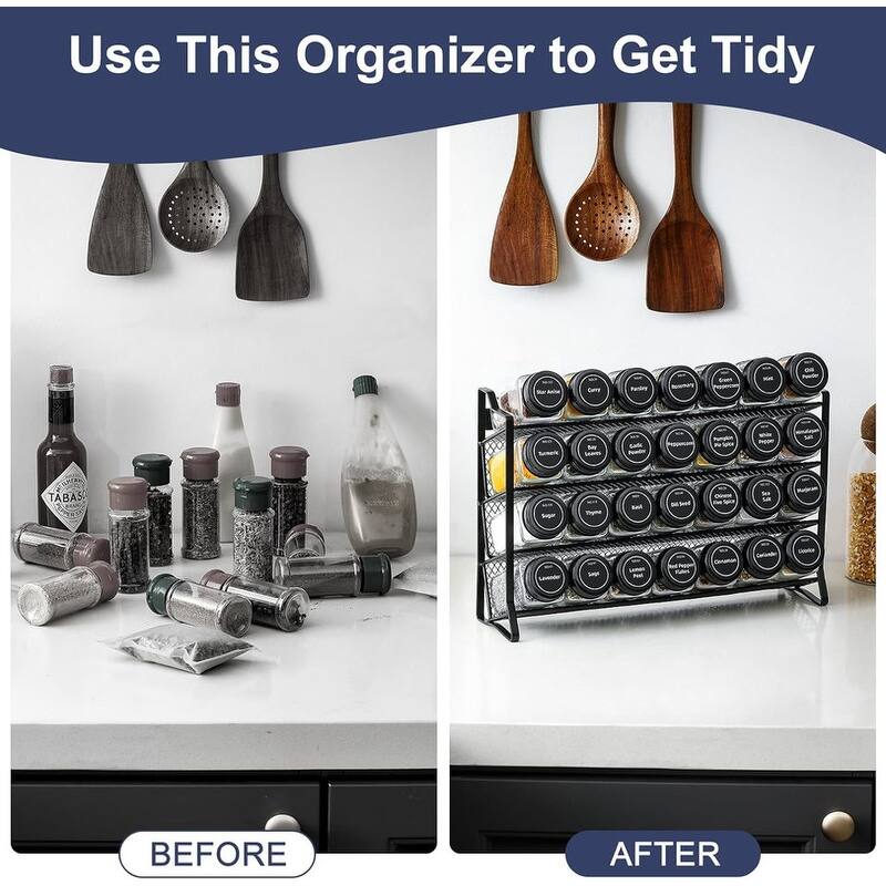 Spice Rack Organizer for Cabinet, Spice Organizer with 28 Empty - 13.5"D x 3.75"W x 10"H