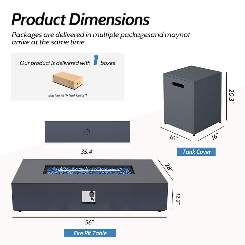 UPHA 56 Inch Outdoor 50,000 BTU Iron Propane Fire Pit Table with Tank Cover and Lid - 56.1