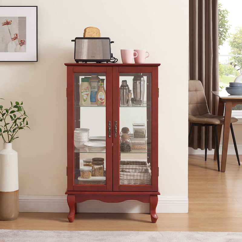 Lighted Curio Cabinet, Display Cabinet with Tempered Glass Doors, China Cabinet with Adjustable Shelves & Mirrored Back Pane