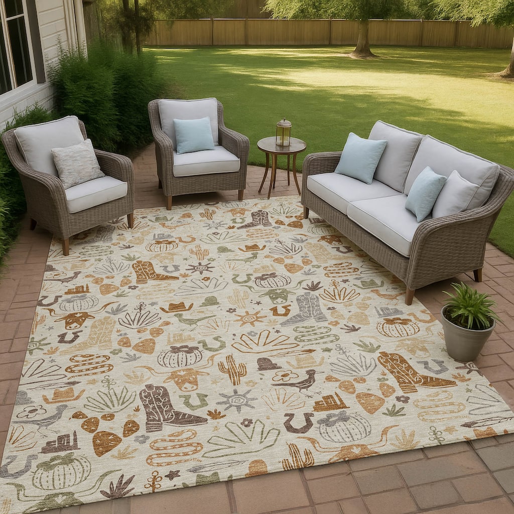 Machine Washable Indoor/ Outdoor Modern Ranch Chantille Rug