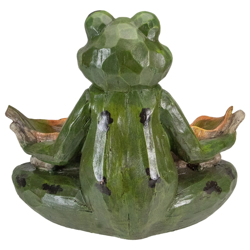 14" Green Frog with Leaf Birdfeeder Outdoor Garden Statue