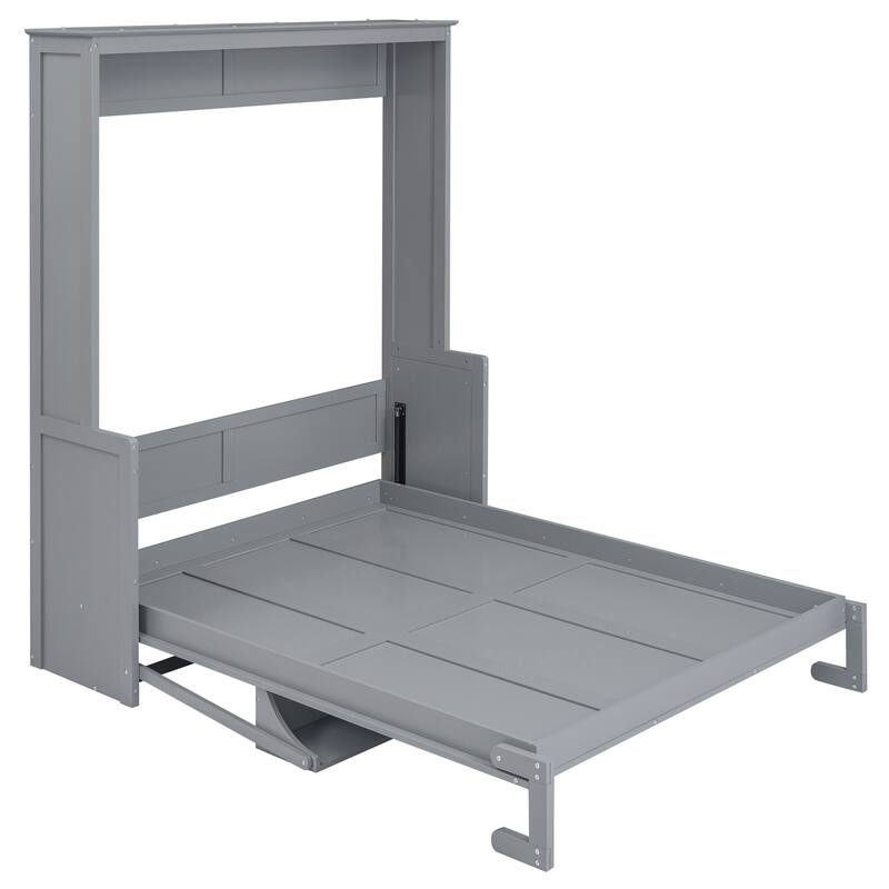 Queen Size Folding Murphy Bed Cabinet with Built-in Shelf Desk, Space-Saving Wall Bed for Multipurpose Guest Room or Home Office