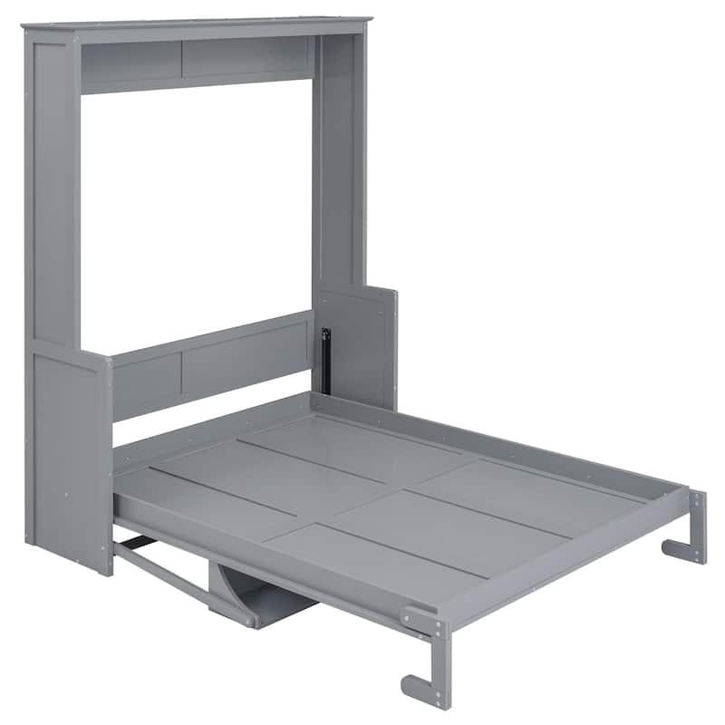 Space-Saving Queen Size Murphy Bed with Shelf, Gray