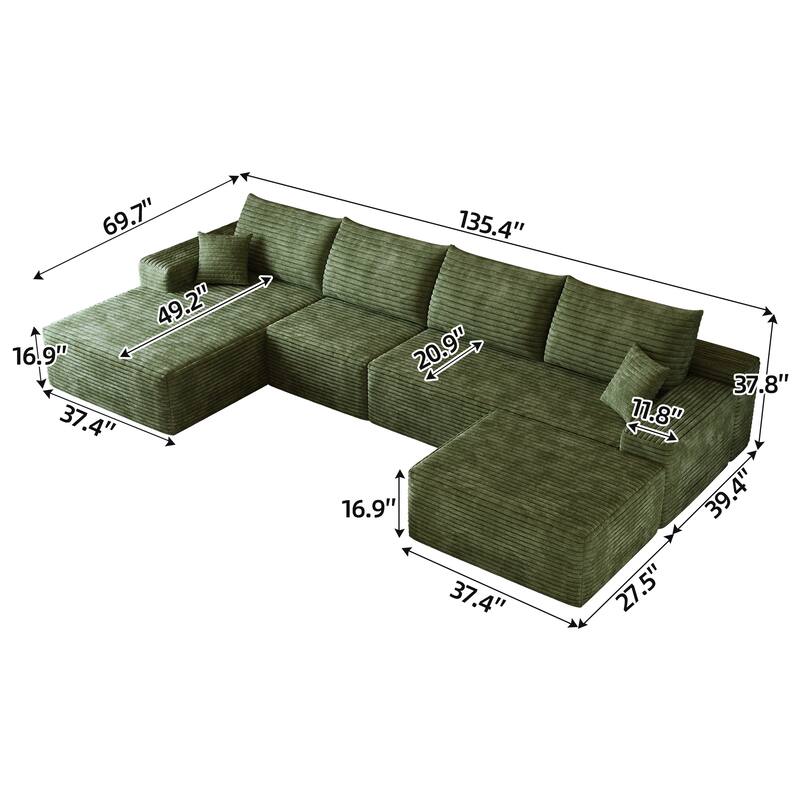 Modular U-shaped Sectional Sofa Symmetrical Deep Seat Sectional Couch with Left Facing Chaise Lounge and Ottoman