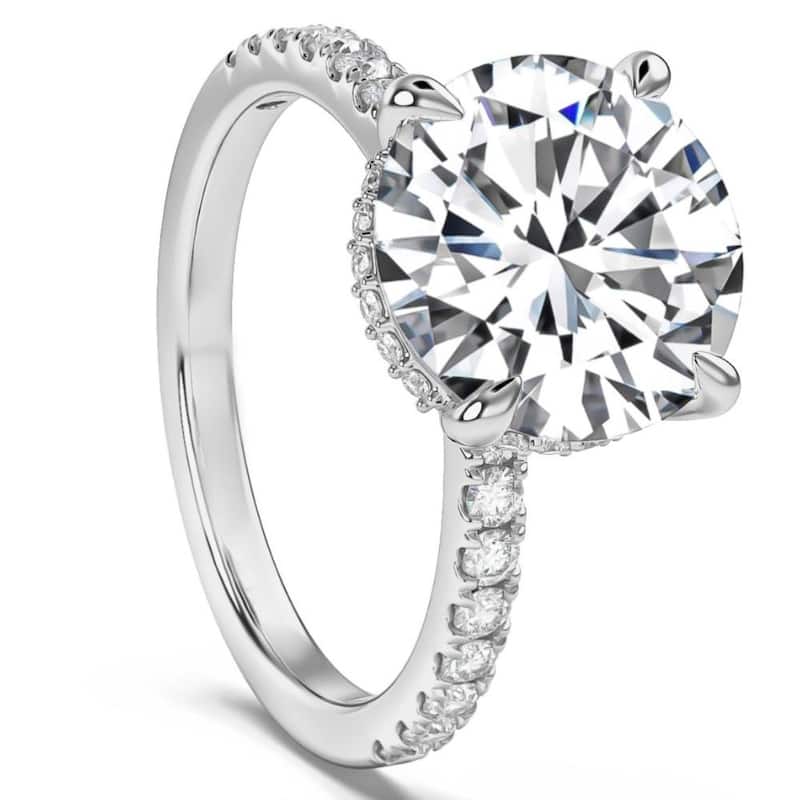 H/VS 3.70Ct Diamond Engagement Ring Side Halo in 14k White Yellow or Rose Gold