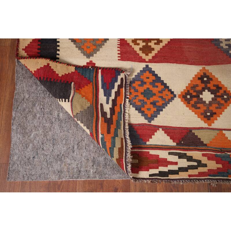 Kilim Qashqai Persian Vintage Rug Hand-Woven Red Wool Carpet - 5'4"x 8'3"
