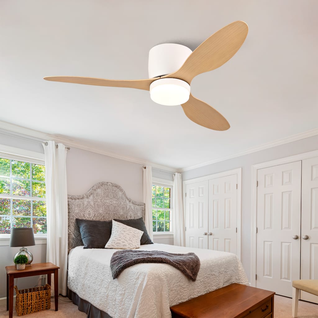 42-inch Ceiling Fan with Light, Ultra-Slim Flush-Mount Design, 3 ABS Plastic Blades, Remote Control Included