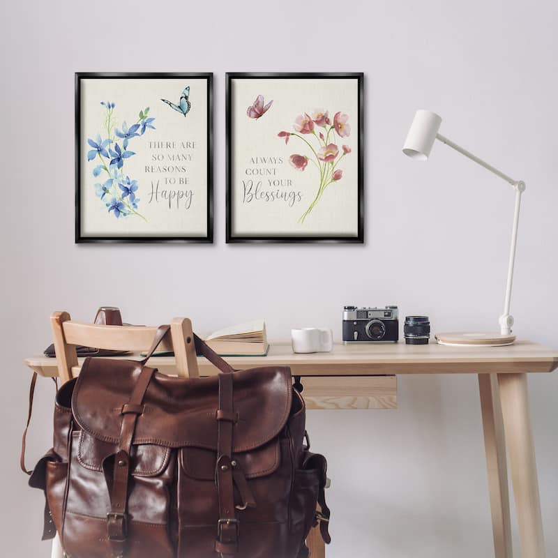 Stupell Inspiring Words with Florals Framed Floater Canvas Wall Art Design By Tava Studios (Set of 2)