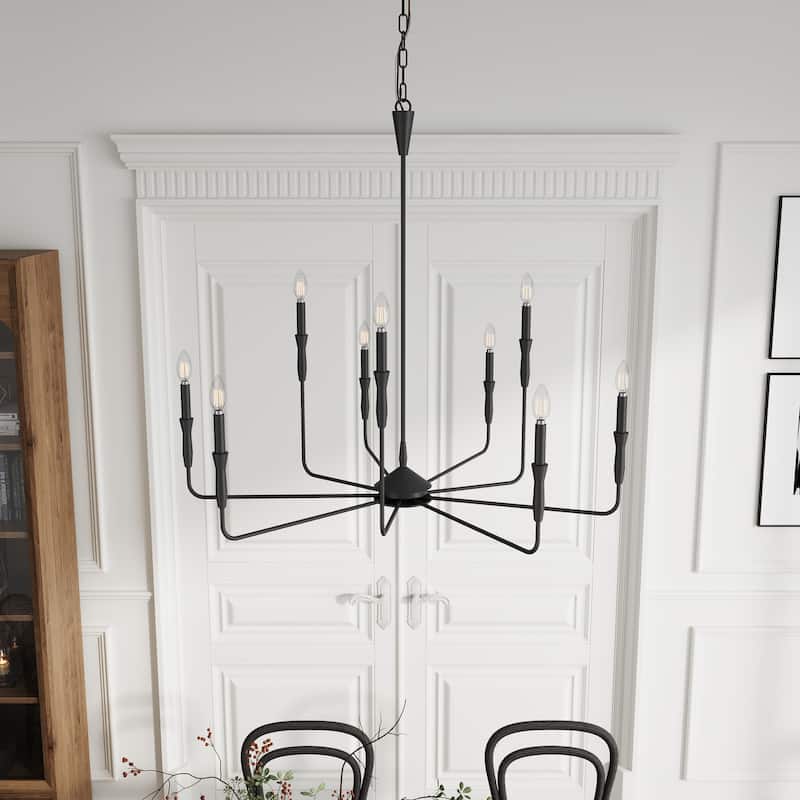 Farmhouse Multi-Light Classic Black Candle Chandelier for Kitchen Island