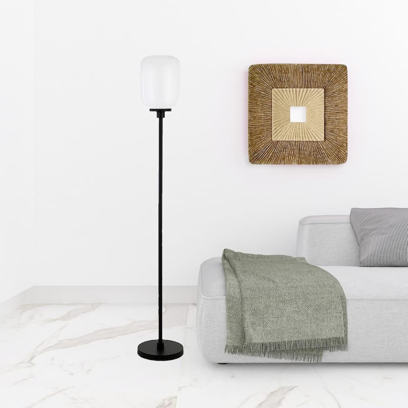 HomeRoots 69" Black Novelty Floor Lamp With White Frosted Glass Globe Shade - 69" Tall - 69" Tall - Black/White