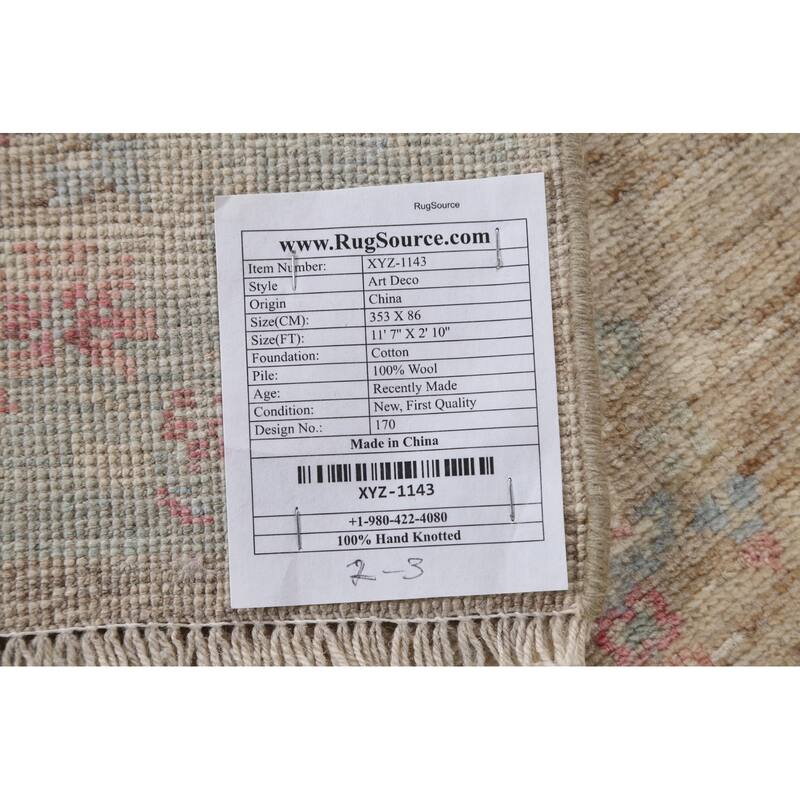 Vegetable Dye Art Deco Oriental Wool Runner Rug Hand-knotted Carpet - 2'10" x 11'7"