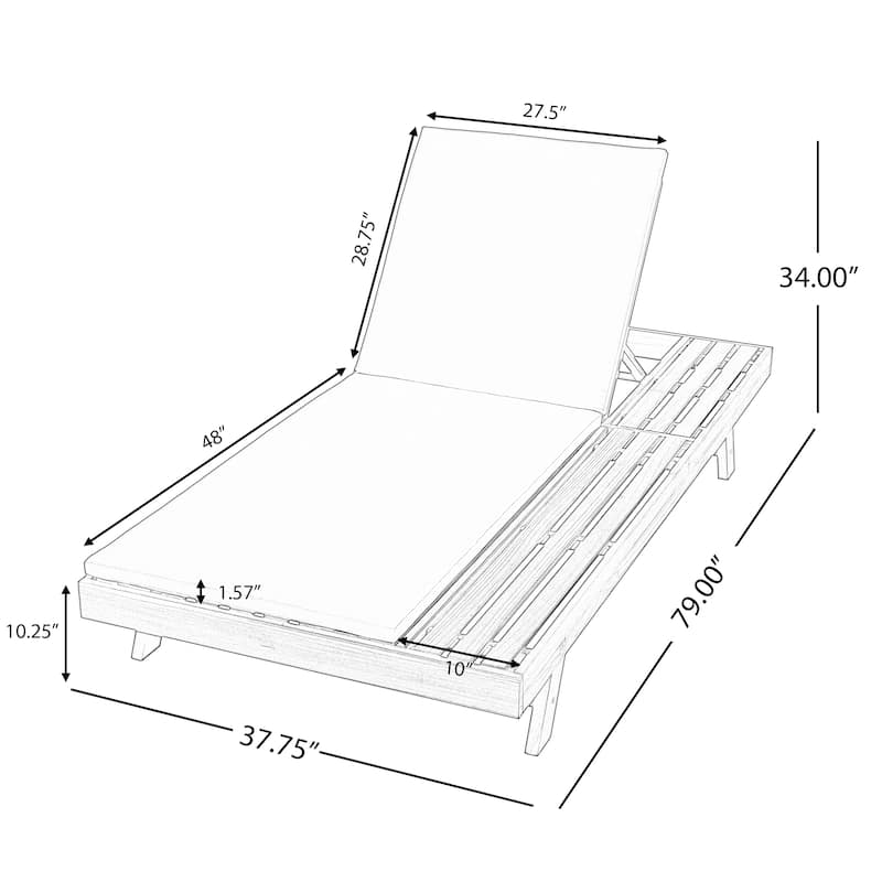 Roomfitters 4-Position Adjustable Acacia Chaise Lounge with Cushion, Outdoor Recliner for Patio or Poolside