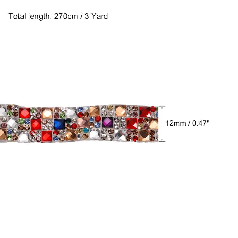 3 Pcs 3 Yards 12mm Self-Adhesive Crystal Rhinestone Ribbon Colorful - Colorful