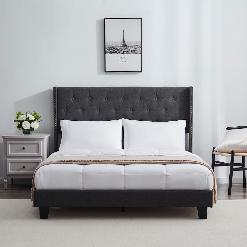 Empyrean Wingback Diamond Upholstered Platform Bed