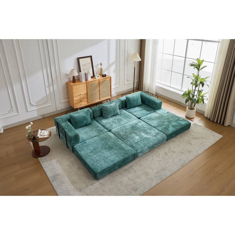Chenille Fabric Compression Sofa, Boneless Modular Sectional Sofa, Convertible Floor Sofa Bed with Fixed-Shape Frame