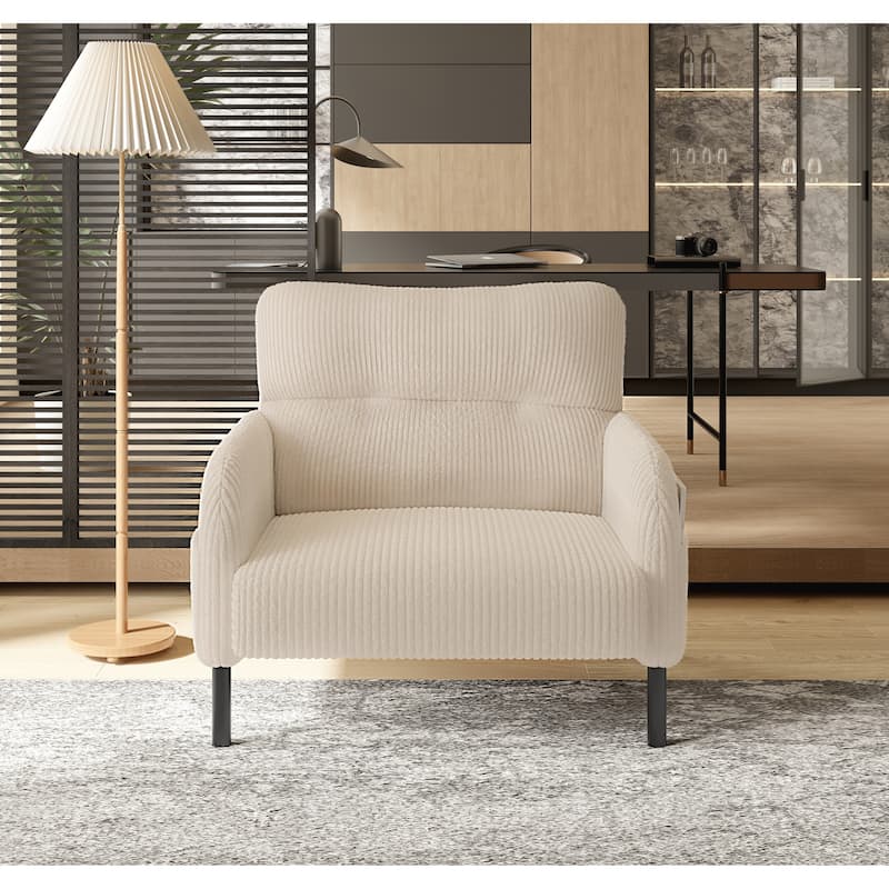 HOMEFUN Corduroy Upholstered Comfortable Single Wood Frame Armchair for Living room and Bedroom - Beige