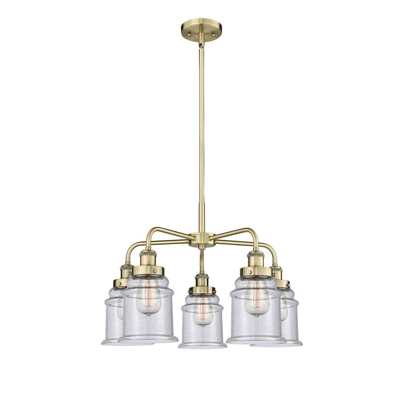 Innovations Lighting Canton - 5 Light 24" Stem Hung Chandelier - Antique Brass/Seedy
