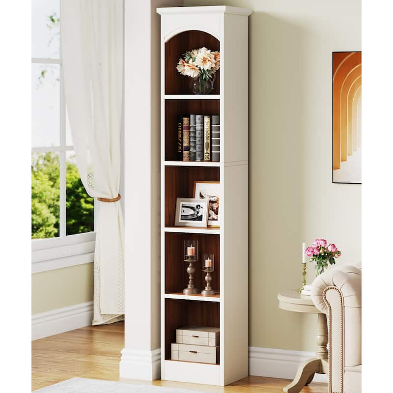 70.9 Inches 5-tier Tall Narrow Bookcase Cube Bookshelf with Storage - 5-Cube-1Pack - White & Oak
