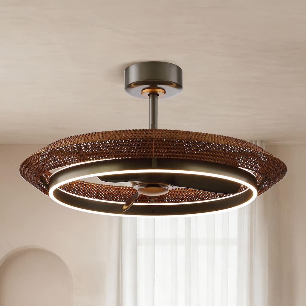 33" Coastal Rattan Fandelier Bladeless LED Ceiling Fan with Light and Remote