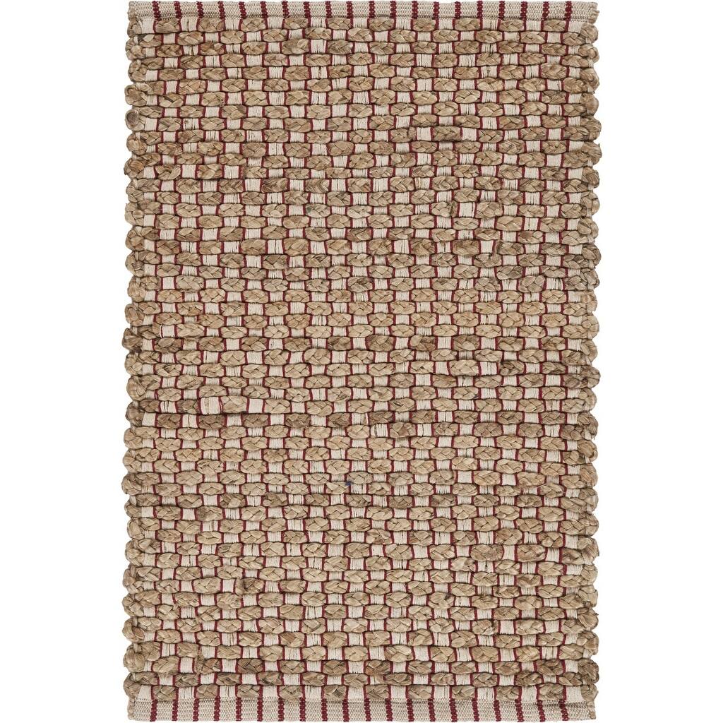 Bugundy Check Rug 2' x 3' Tan and Burgundy Checkered Scatter Rug - 24