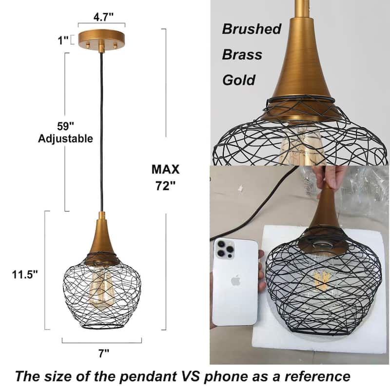 Alisar Mid-century Modern 7inch Mini Farmhouse Metal Cage Lantern Pendant Black Wire Kitchen Island Bar Ceiling Lights