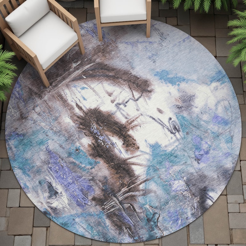 Machine Washable Indoor/Outdoor Modern Artistry Chantille Rug - Lavender - 8' x 8'