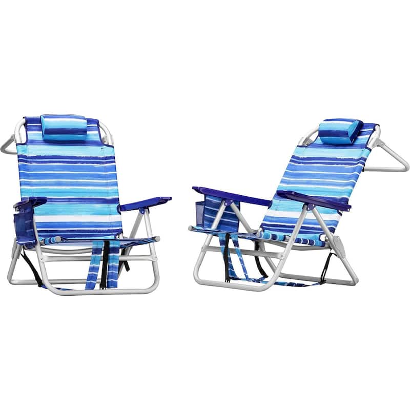 BOSSIN Backpack Beach Chairs for Adults,Adjustable high Beach Lounge Chairs with Towel Rack for Outdoor,Travel - Light Blue/2Set