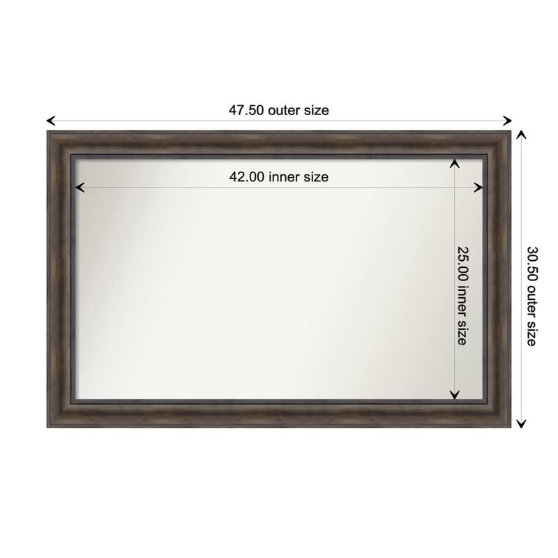 Rustic Pine Brown Framed Non-Beveled Custom Wall Mirror, Bathroom Vanity Mirror - Outer Size: 47.5 x 30.5