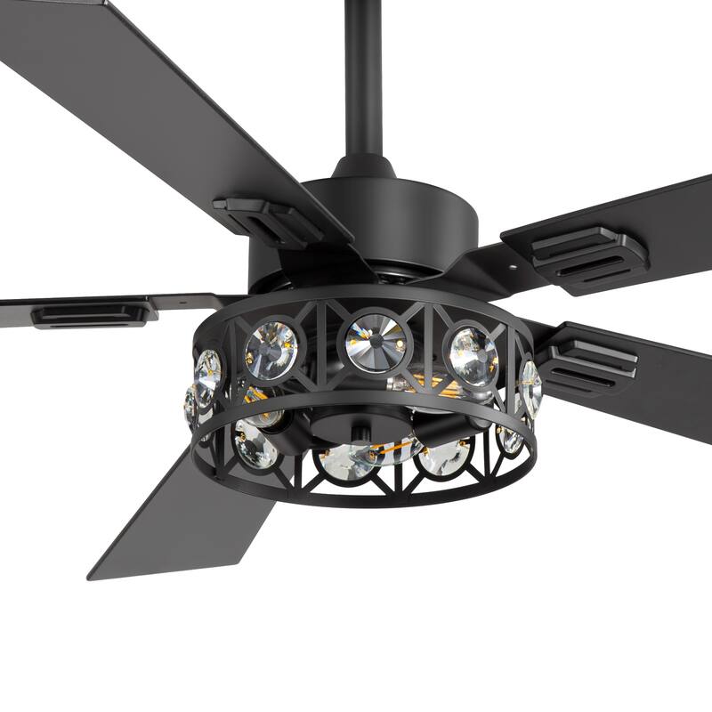 48" Wood 5-Blade Crystal Fandelier Ceiling Fan with Remote and Light