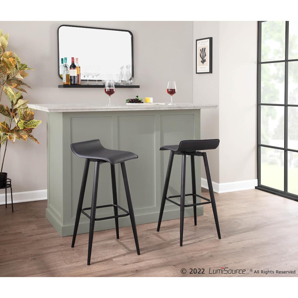 Ale Fixed-Height Bar Stool in Black Steel and Grey Faux - Set of 2 - 15"Lx15"Wx32.5"H