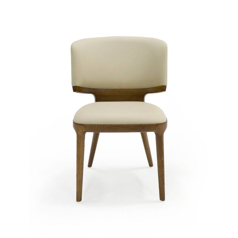 Modrest Stanley Contemporary Beige Leatherette and Walnut Dining Chair (Set of 2)