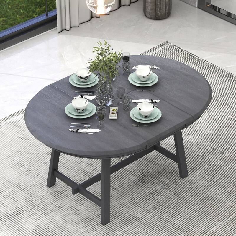 Round Wood Dining Table, Farmhouse Round Extendable Dining Table Kitchen Table for Dining Room, Kitchen