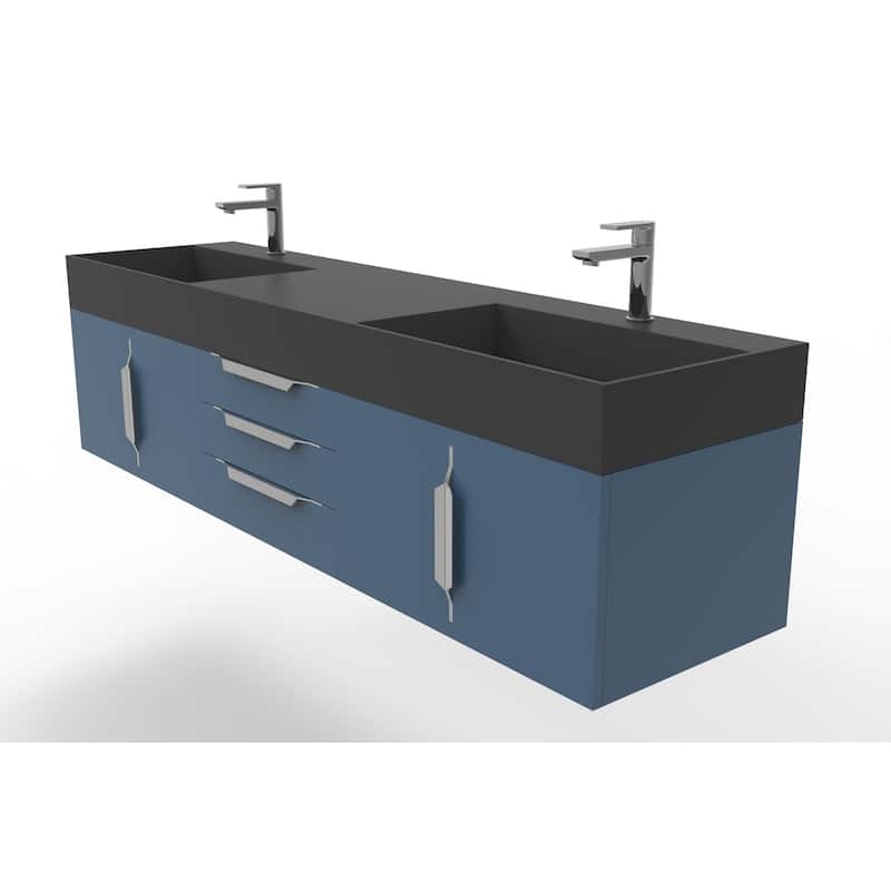Amazon 72" Wall Mounted Bathroom Vanity Set w/ Black Top