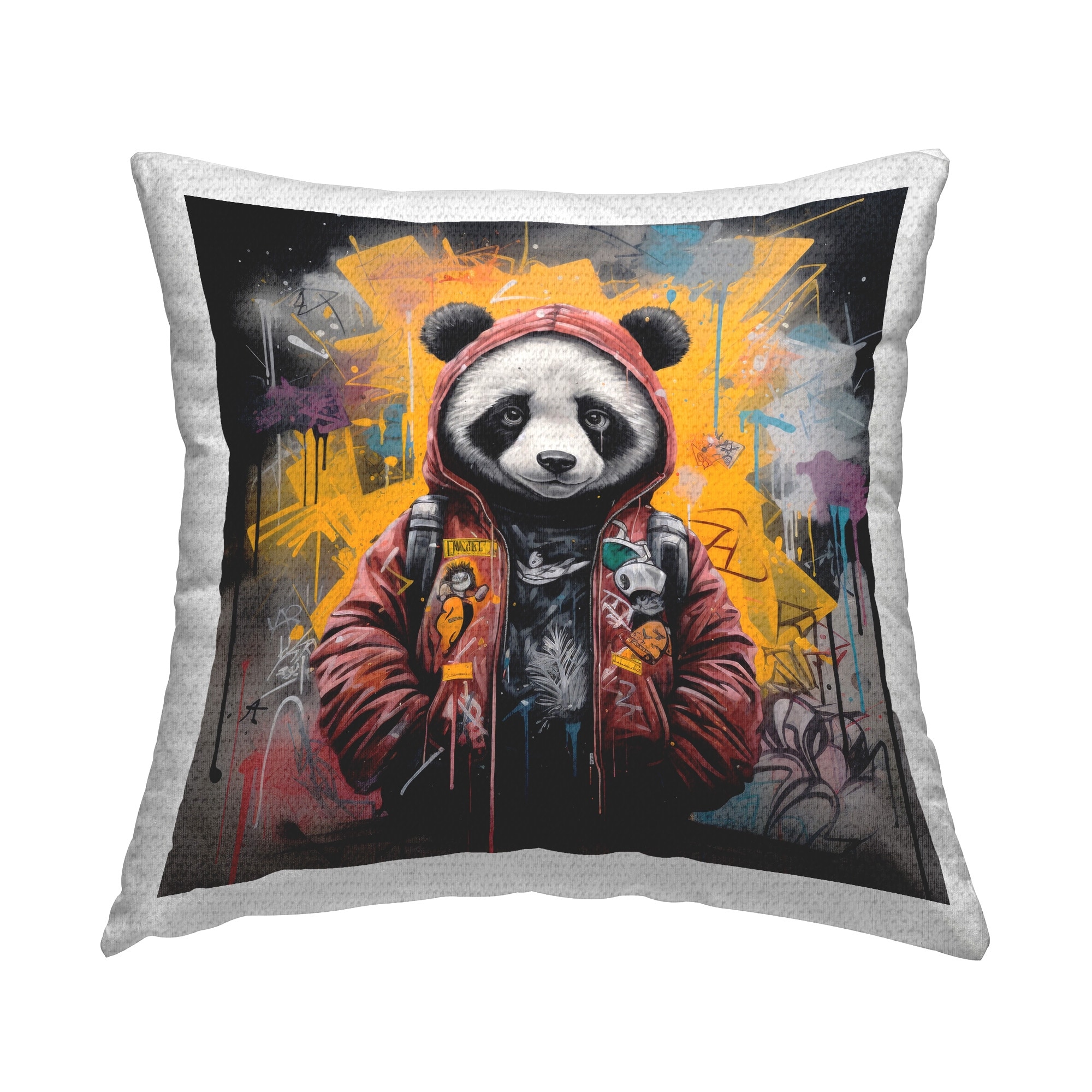 Stupell Urban Graffiti Panda Bear Printed Outdoor Throw Pillow Design by Lazar Studio